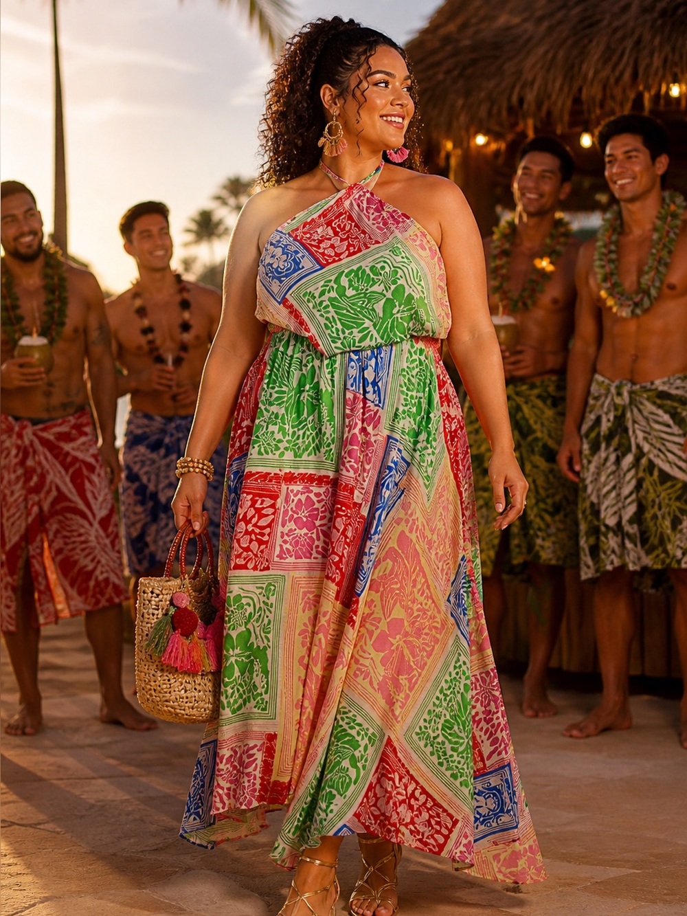 City Chic NWT Multicolor Patchwork Halter Maxi Dress Size=18 - Picture 1 of 7